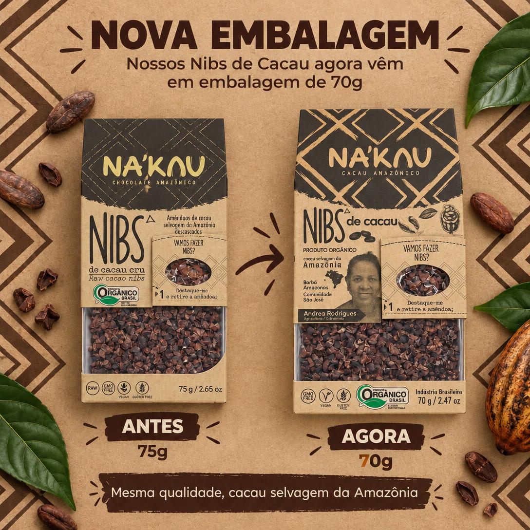 Nova embalagem, a mesma essência amazônica: conheça os Nibs de Cacau Nakau